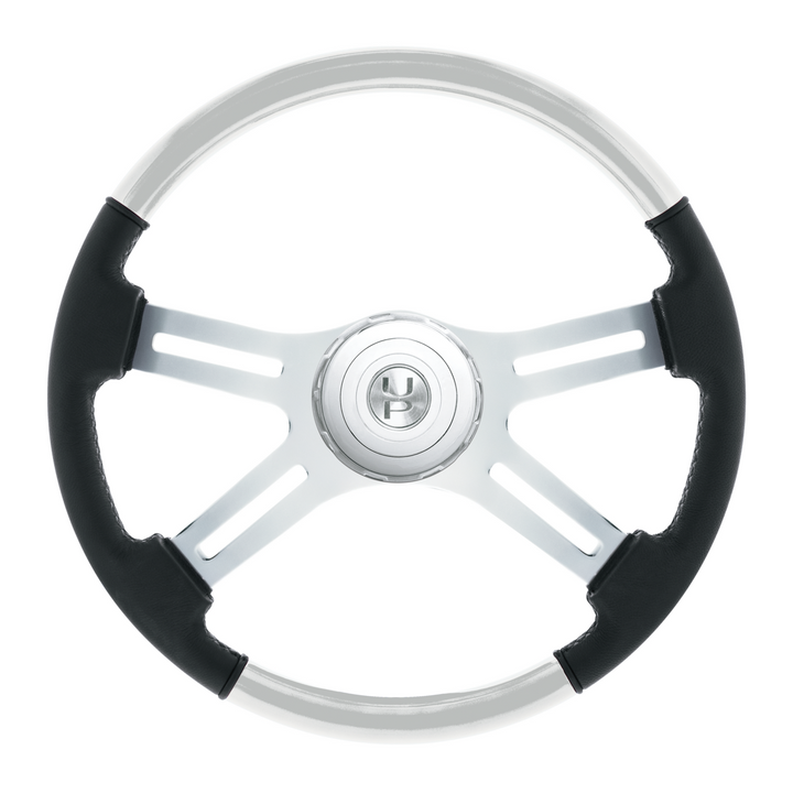 18" Leather &amp; Wood Candy Color 4 Spoke Steering Wheel With Chrome Horn Bezel