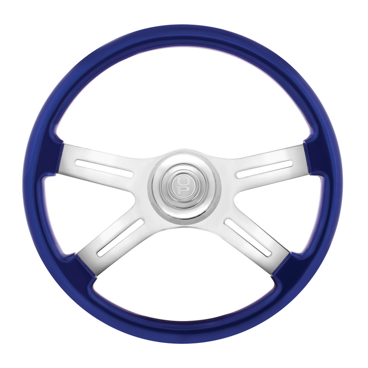 18" Candy Color 4 Spoke Steering Wheel With Chrome Horn Bezel And Horn Button