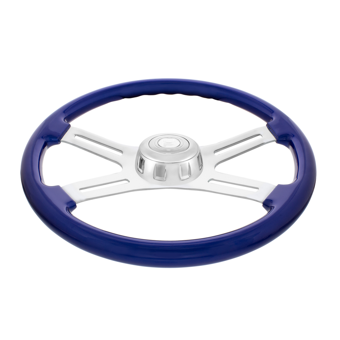 18" Candy Color 4 Spoke Steering Wheel With Chrome Horn Bezel And Horn Button
