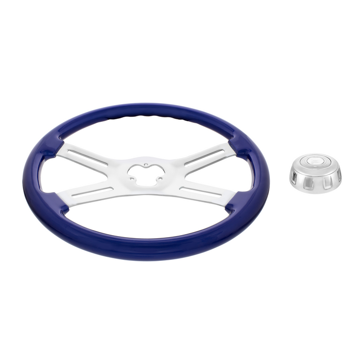 18" Candy Color 4 Spoke Steering Wheel With Chrome Horn Bezel And Horn Button