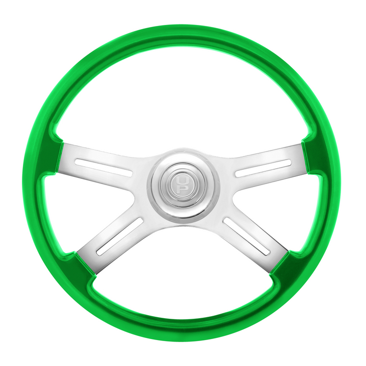 18" Candy Color 4 Spoke Steering Wheel With Chrome Horn Bezel And Horn Button