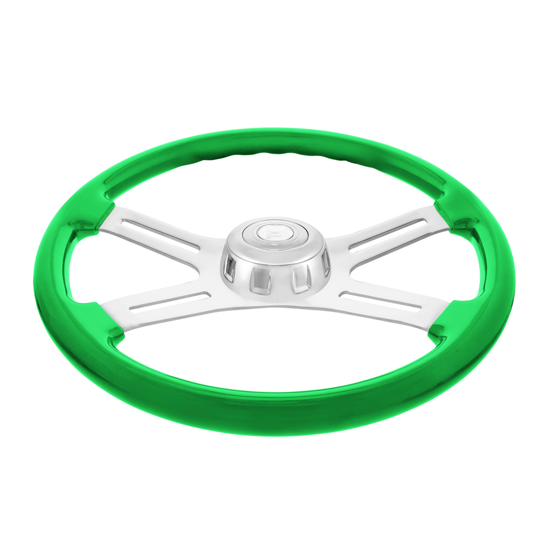 18" Candy Color 4 Spoke Steering Wheel With Chrome Horn Bezel And Horn Button