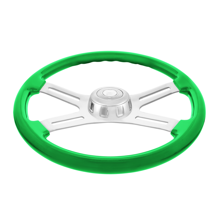 18" Candy Color 4 Spoke Steering Wheel With Chrome Horn Bezel And Horn Button