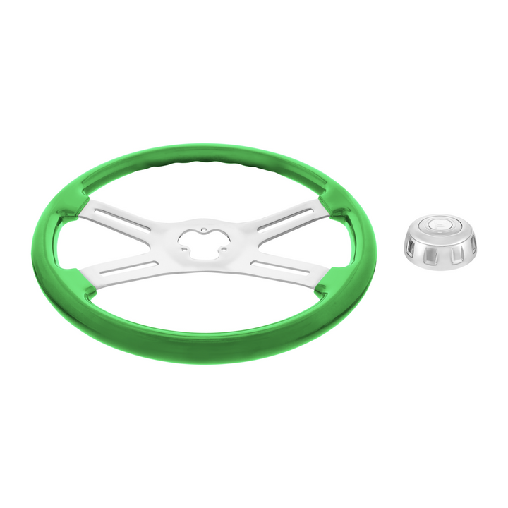 18" Candy Color 4 Spoke Steering Wheel With Chrome Horn Bezel And Horn Button