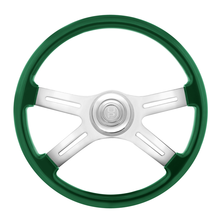 18" Candy Color 4 Spoke Steering Wheel With Chrome Horn Bezel And Horn Button