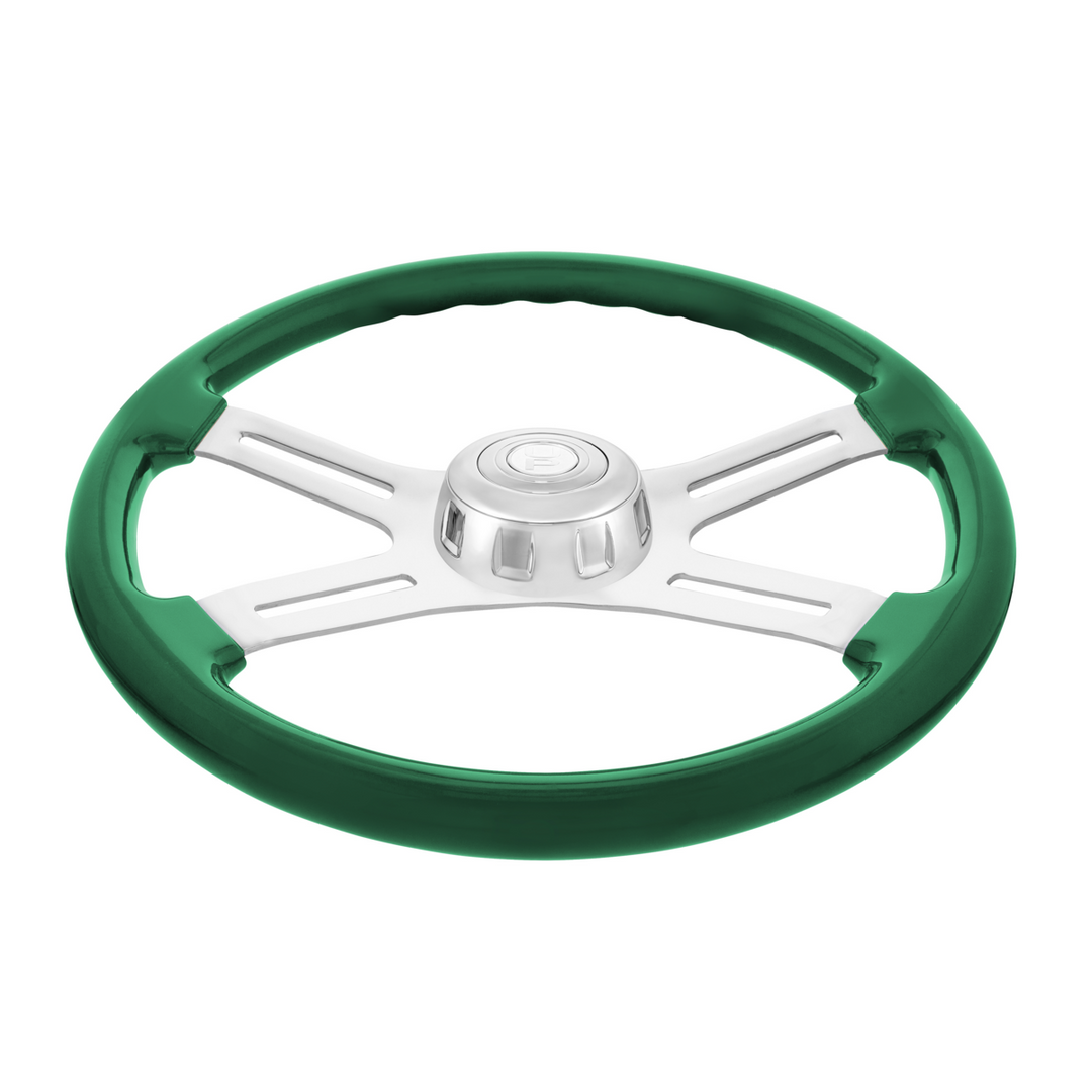 18" Candy Color 4 Spoke Steering Wheel With Chrome Horn Bezel And Horn Button