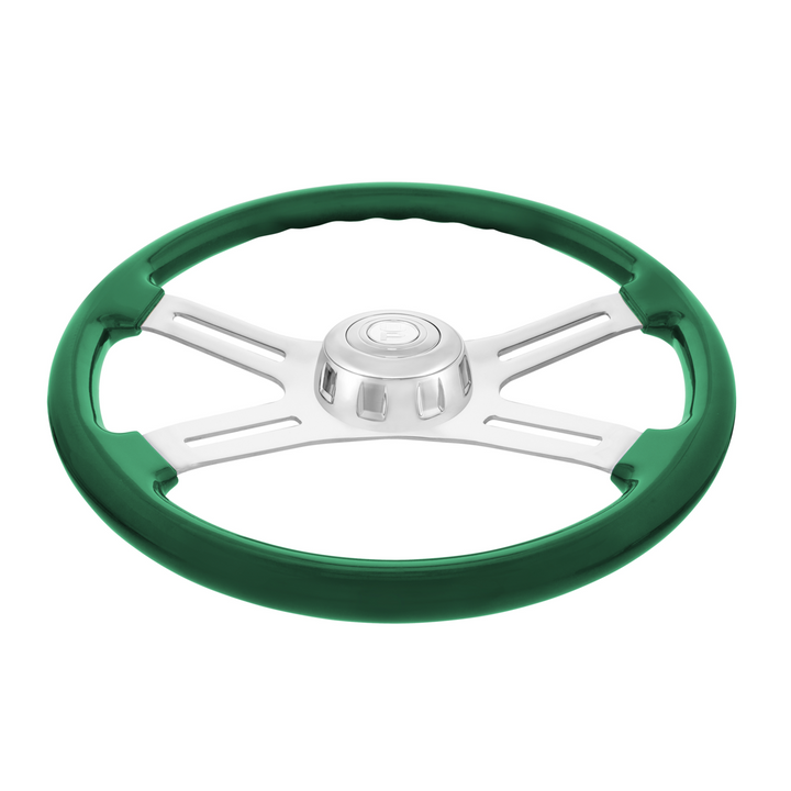 18" Candy Color 4 Spoke Steering Wheel With Chrome Horn Bezel And Horn Button