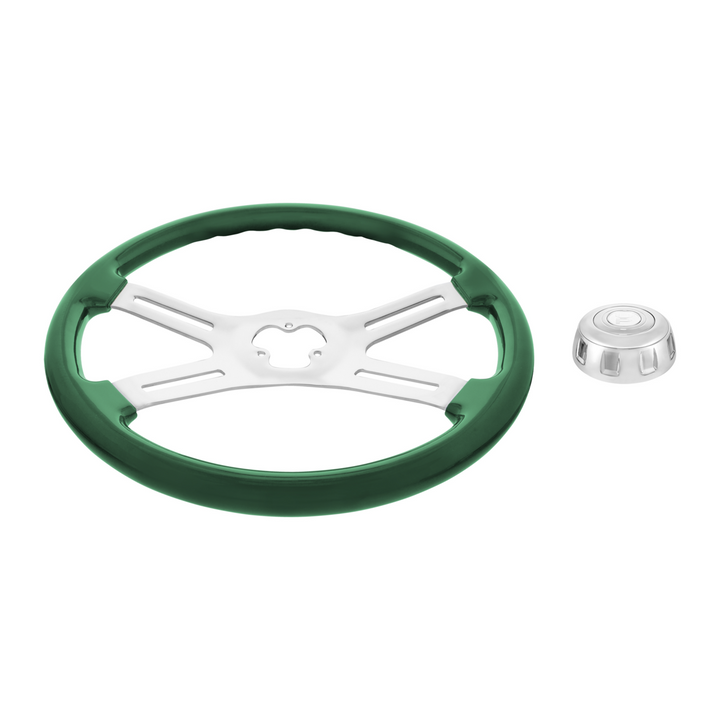 18" Candy Color 4 Spoke Steering Wheel With Chrome Horn Bezel And Horn Button