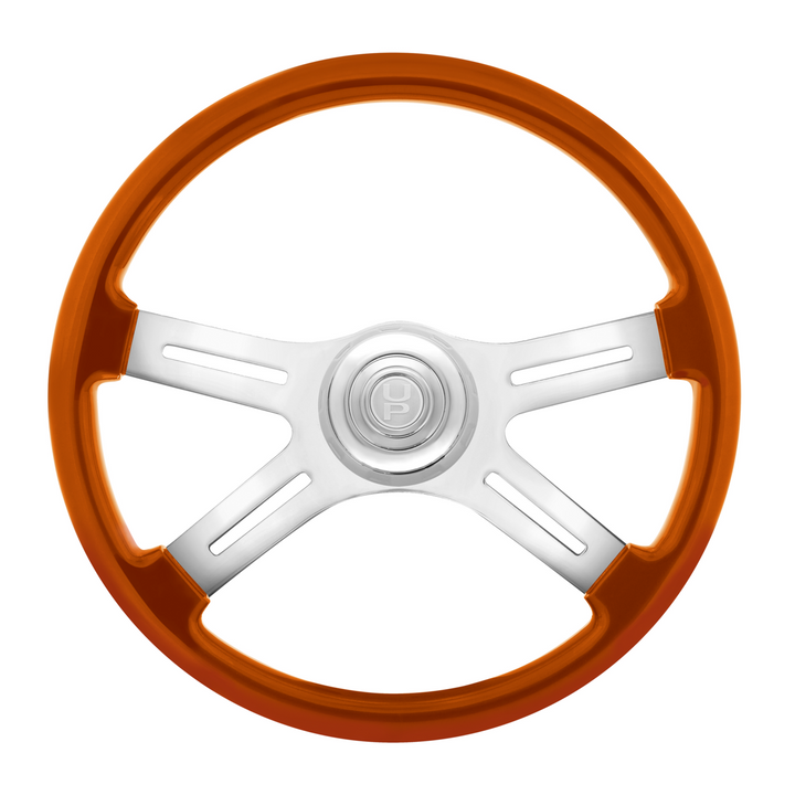 18" Candy Color 4 Spoke Steering Wheel With Chrome Horn Bezel And Horn Button