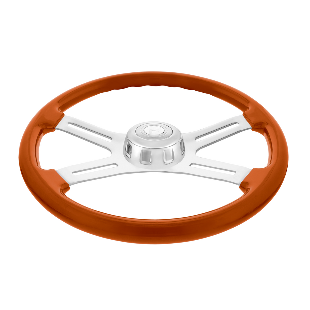 18" Candy Color 4 Spoke Steering Wheel With Chrome Horn Bezel And Horn Button