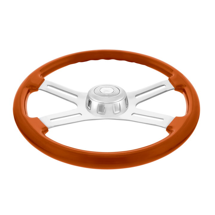 18" Candy Color 4 Spoke Steering Wheel With Chrome Horn Bezel And Horn Button
