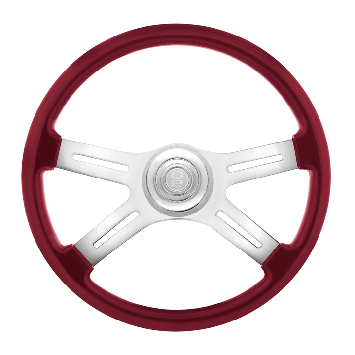 18" Candy Color 4 Spoke Steering Wheel With Chrome Horn Bezel And Horn Button