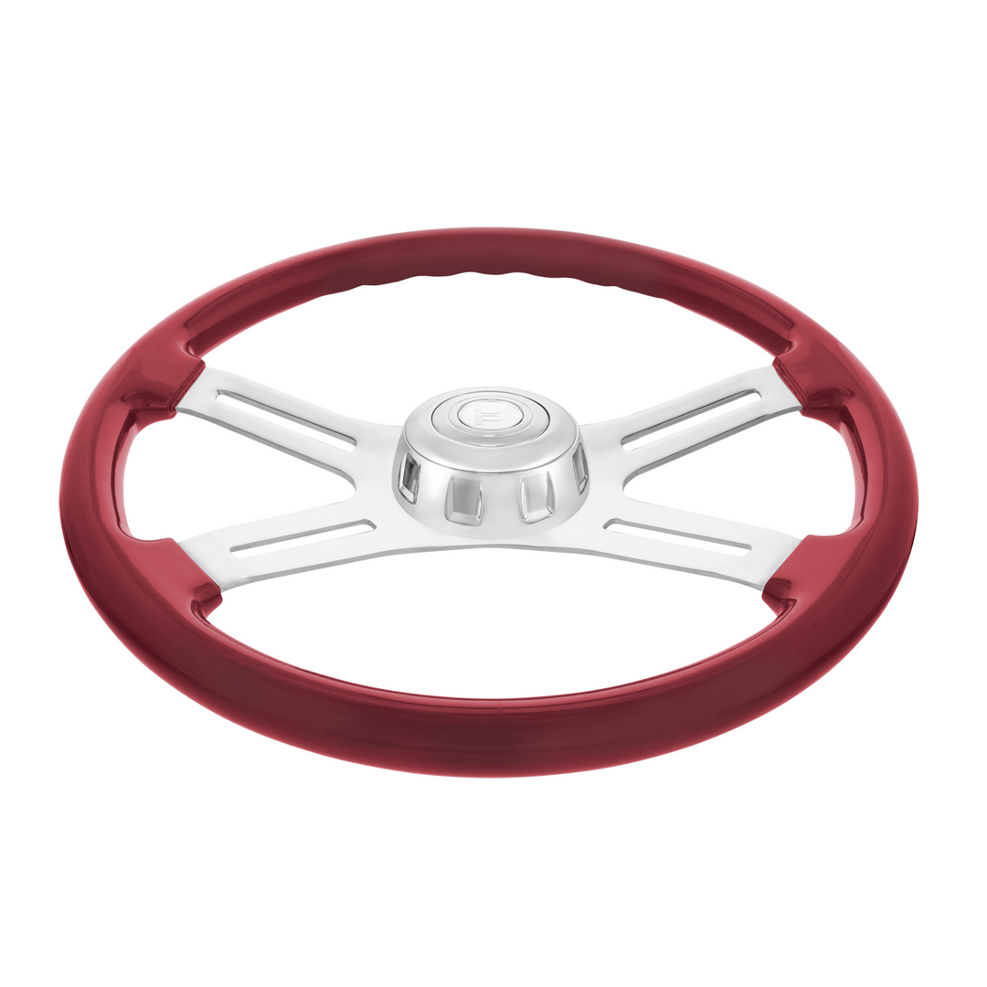 18" Candy Color 4 Spoke Steering Wheel With Chrome Horn Bezel And Horn Button