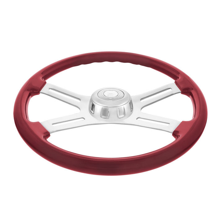 18" Candy Color 4 Spoke Steering Wheel With Chrome Horn Bezel And Horn Button