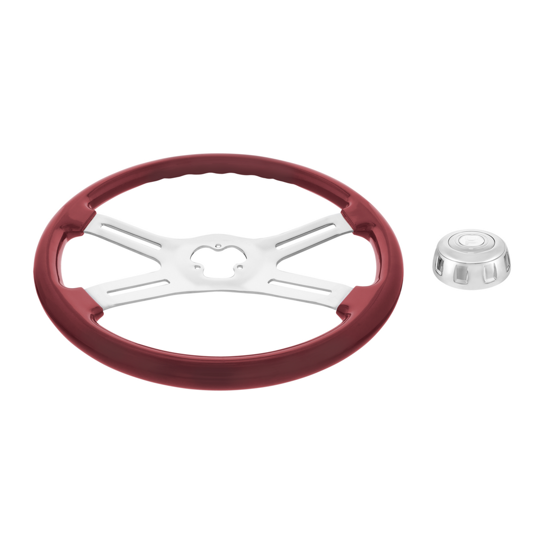 18" Candy Color 4 Spoke Steering Wheel With Chrome Horn Bezel And Horn Button