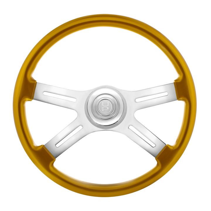 18" Candy Color 4 Spoke Steering Wheel With Chrome Horn Bezel And Horn Button