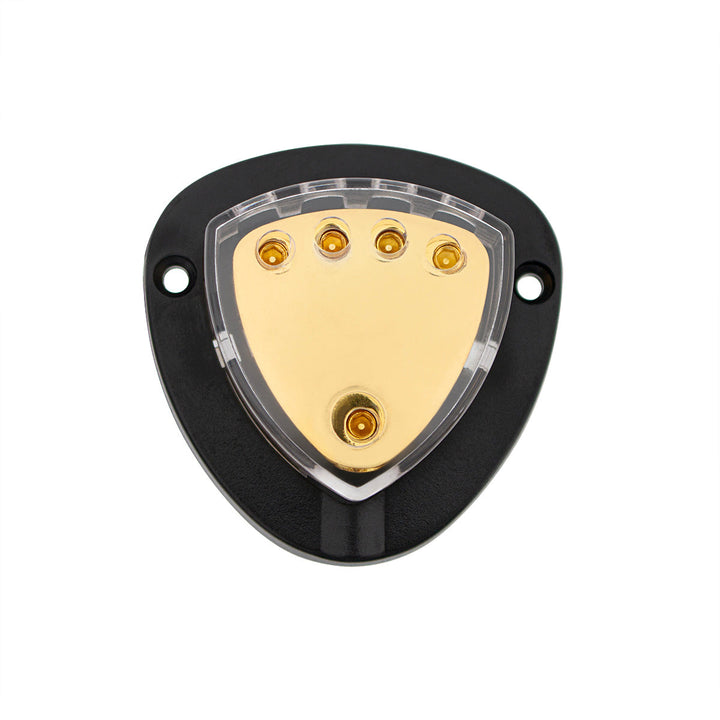 Gold Distribution Block with (1) 4 AWG input and (4) 8 AWG outputs, Triangular Shape 1 Pc.