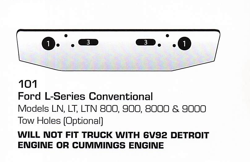 Ford L-Series/LN/LT/LNT/800/900/8000/9000 Conventional Bumper (Light + Tow Holes)