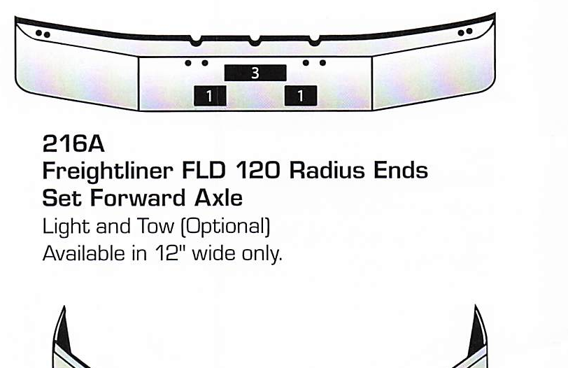 Freightliner FLD 120 Set Forward Axle (Radius Ends) Bumper (Light + Tow Holes)