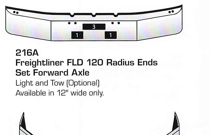 Freightliner FLD 120 Set Forward Axle (Radius Ends) Bumper (Light + Tow Holes)