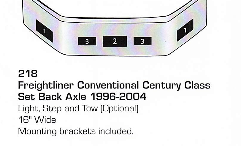 1996-2004 Freightliner Century Class Set Back Axle Bumper (Light + Step + Tow Holes)