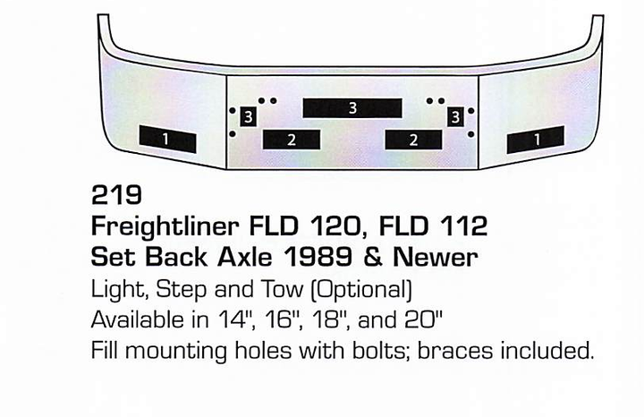 1989 &amp; newer Freightliner FLD 120/FLD 112 Set Back Axle Bumper (Light + Step + Tow Holes)
