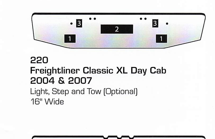 2004 &amp; 2007 Freightliner Classic XL Day Cab Conventional Bumper (Light + Step + Tow Holes)