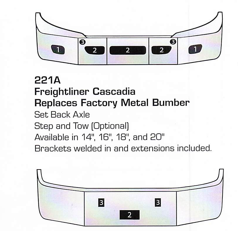 Freightliner Cascadia Set Back Axle Bumper (Step + Tow Holes)