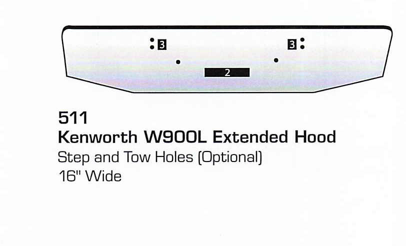 Kenworth W900L Extended Hood Set Back Axle Bumper (Step + Tow Holes)