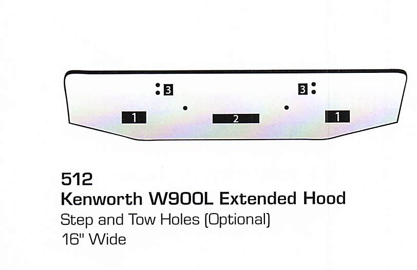 Kenworth W900L Extended Hood Conventional Bumper (Step + Tow Holes)