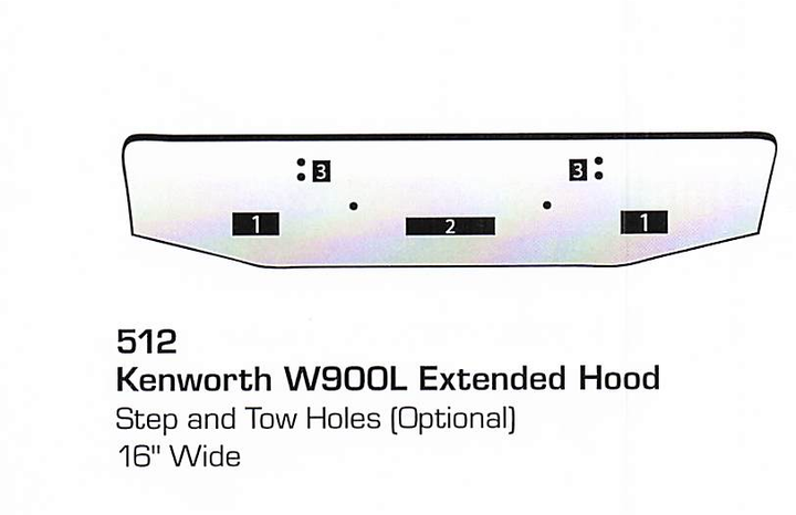 Kenworth W900L Extended Hood Conventional Bumper (Step + Tow Holes)