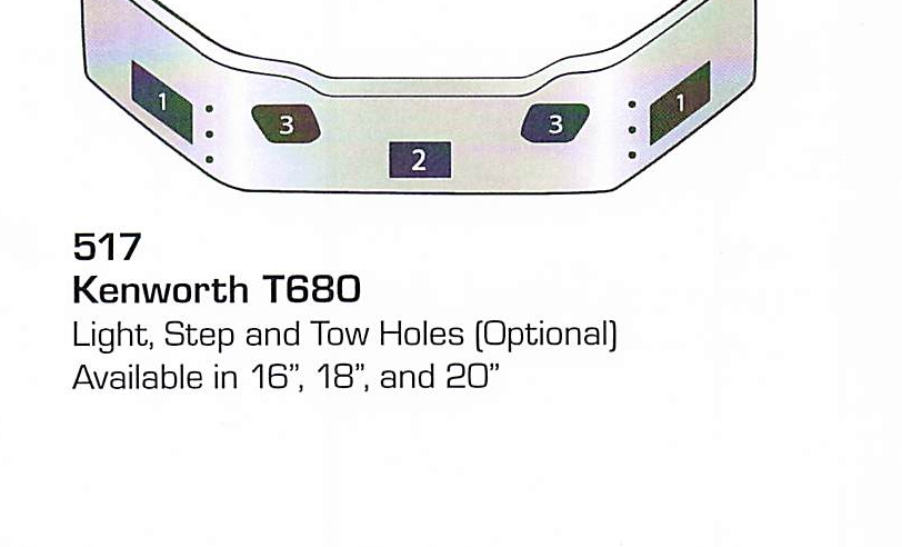Kenworth T680 Set Back Axle Bumper (Light + Step + Tow Holes)