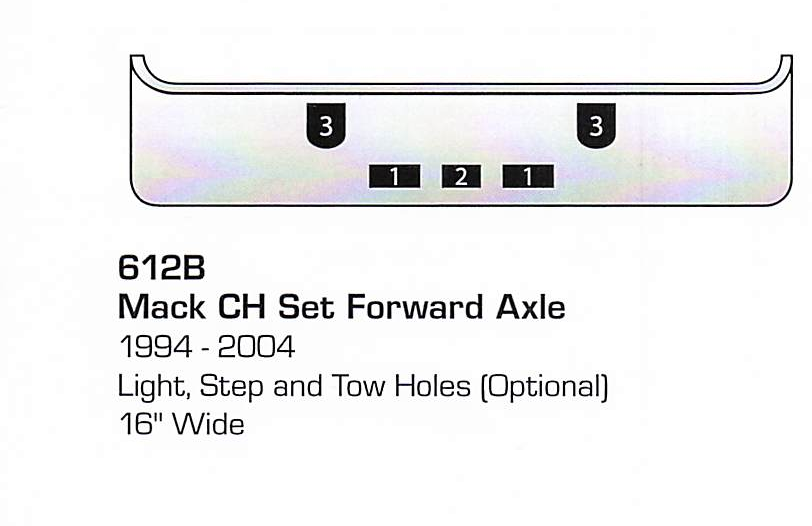 1994-2004 Mack CH Set Forward Axle Bumper (Light + Step + Tow Holes)