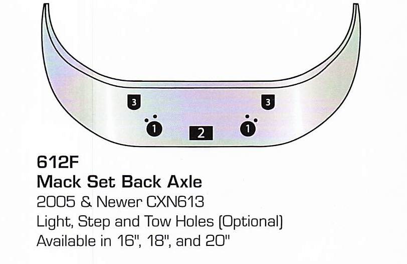 2005 &amp; newer Mack CXN613 Set Back Axle Bumper (Light + Step + Tow Holes)