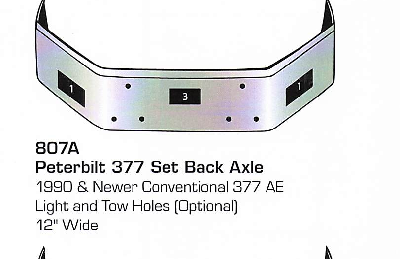 1990 &amp; newer Peterbilt 377 AE Set Back Axle Bumper (Light + Tow Holes)