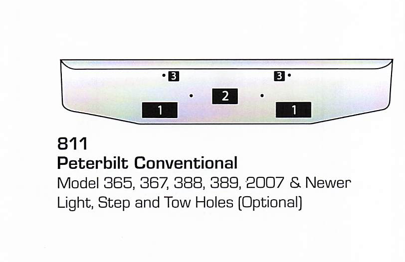2007 &amp; newer Peterbilt 365/367/388/389 Conventional Bumper (Light + Step + Tow Holes)
