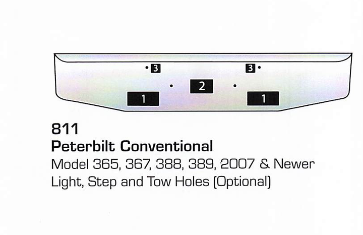 2007 &amp; newer Peterbilt 365/367/388/389 Conventional Bumper (Light + Step + Tow Holes)