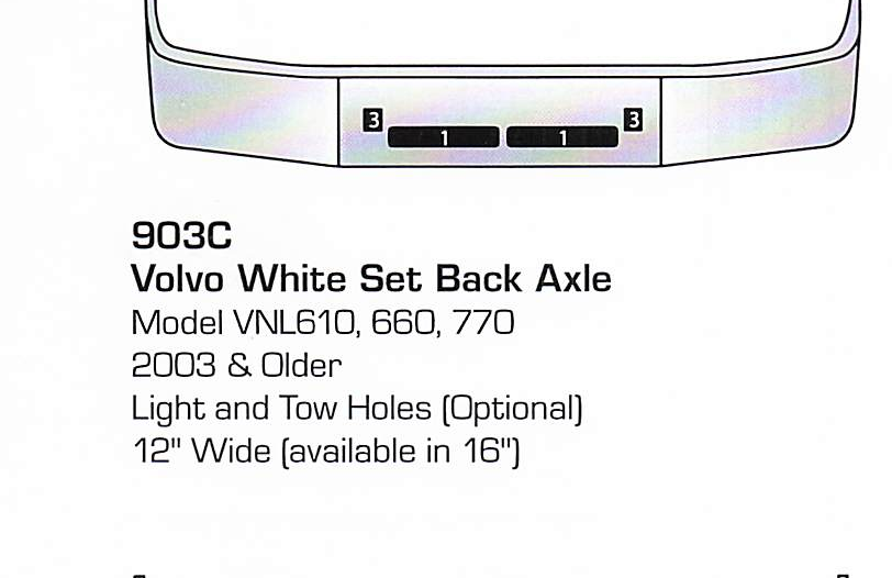 2003 &amp; older Volvo VNL610/660/670 Set Back Axle (White) Bumper (Light + Tow Holes)