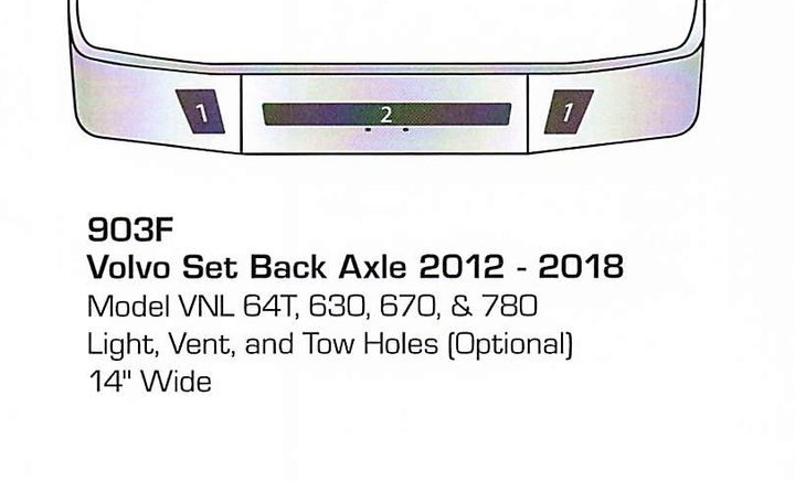 2012-2018 Volvo VNL/640/630/670/780 Set Back Axle Bumper (Light + Step + Tow Holes)
