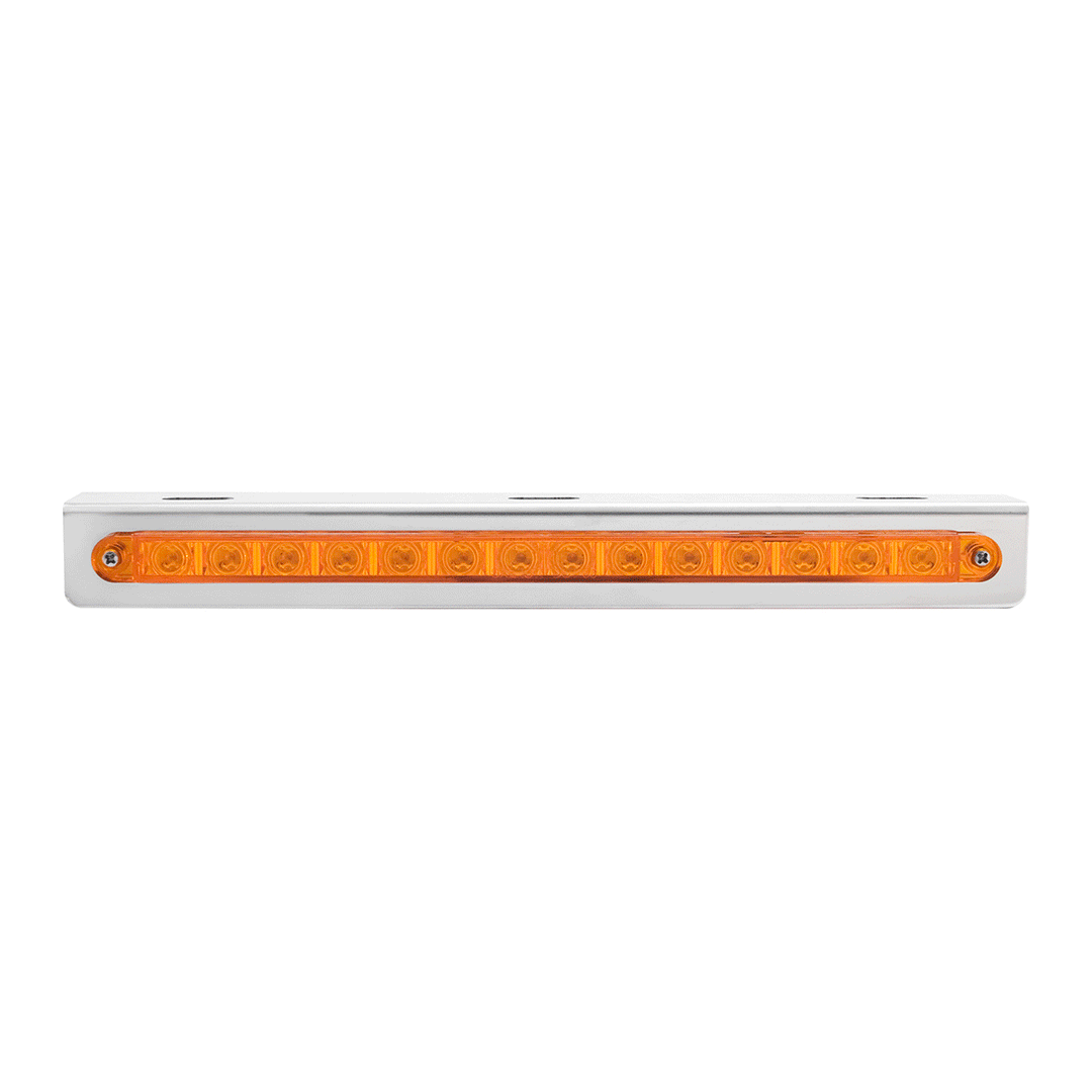 Stainless Light Bracket With 14 LED 12" Sequential Light Bar (Left to Right) - Amber LED/Amber Lens