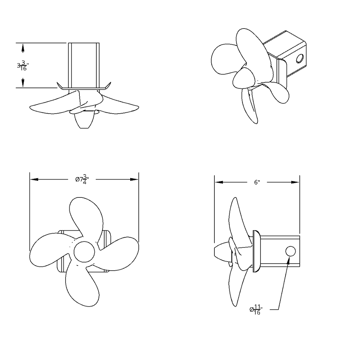 Spinning Propeller Hitch Cover For 2" x 2" Trailer Hitch Receivers