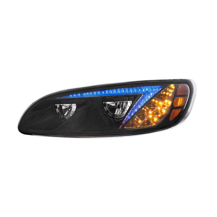 Black LED Headlight With Color Changing Position Light Bar For Peterbilt 386 (2005-2015) &amp; 387 (1999-2010) - Driver