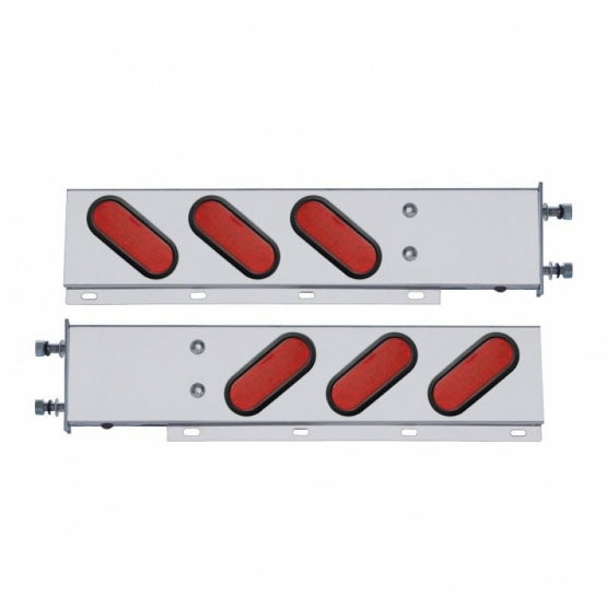 3-3/4" Bolt Pattern Stainless Steel Spring Loaded Bar With 6" Oval 19 LED Lights - Red LED &amp; Lens (Pair)