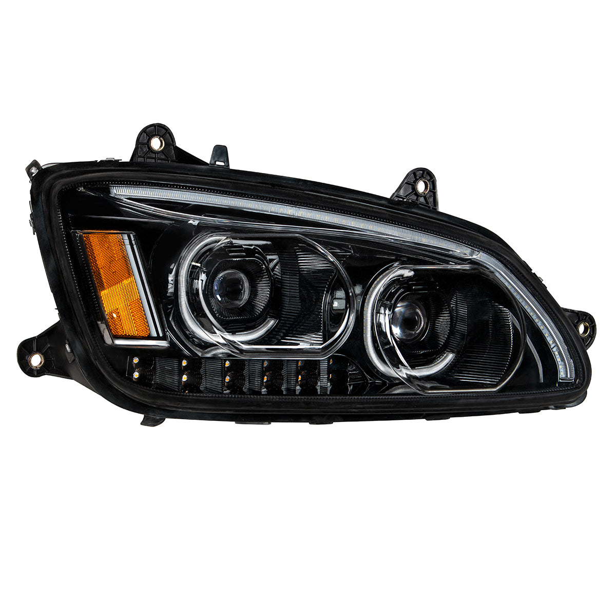 "Blackout" LED Headlight With LED Turn Signal & LED Position Light Bar For 2008-2017 Kenworth T660 - Passenger