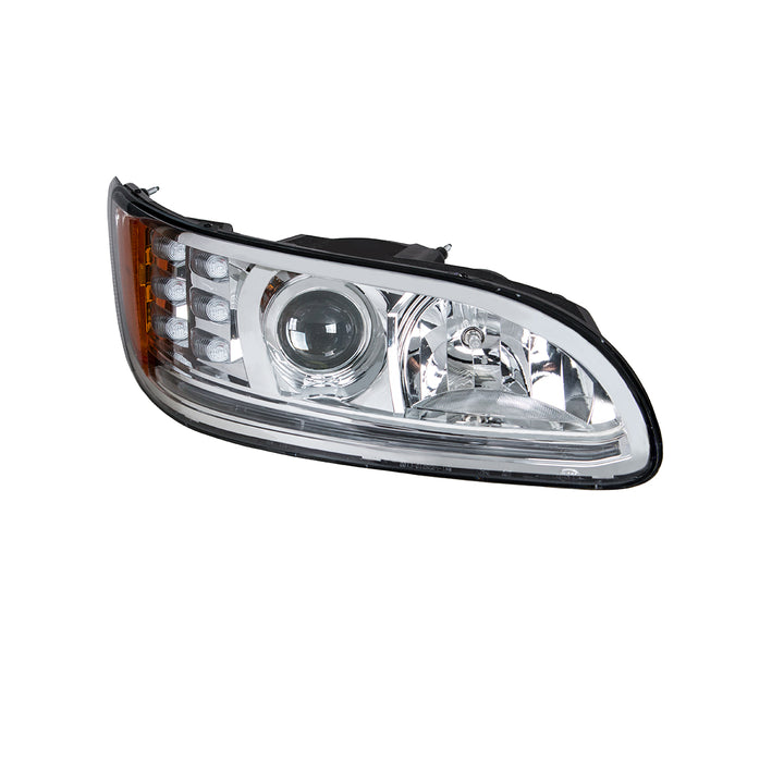 Chrome Projection Headlight With LED Turn &amp; Position Light for 2005-2015 Peterbilt 386 - Passenger