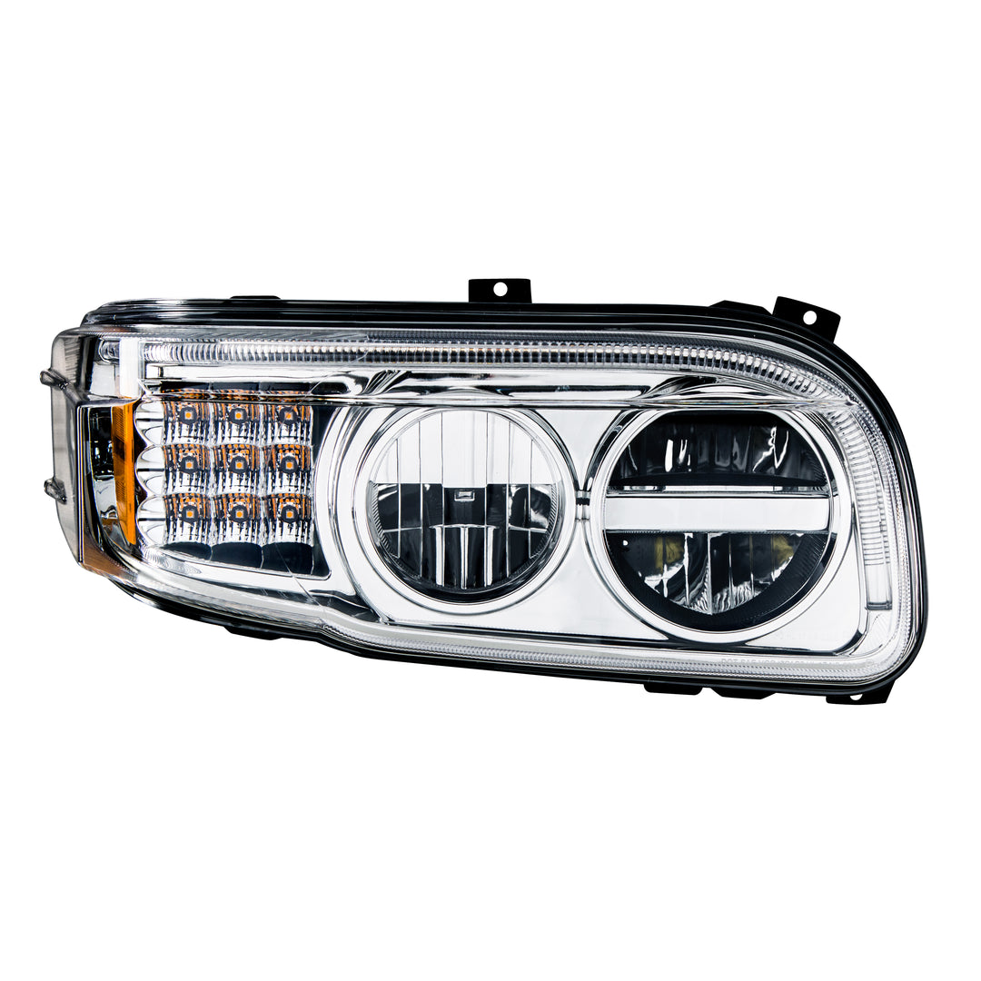 Chrome LED Headlight With LED Turn &amp; Position Light Bar For Peterbilt 388(2008-2015) &amp; 389(2008-2023) - Passenger