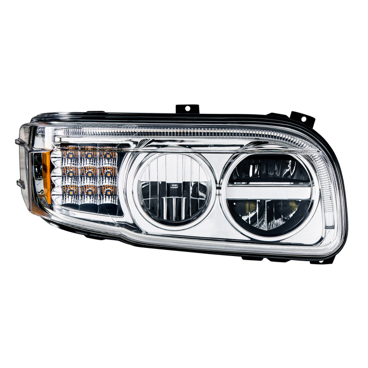 Chrome LED Headlight With LED Turn &amp; Position Light Bar For Peterbilt 388(2008-2015) &amp; 389(2008-2023) - Passenger