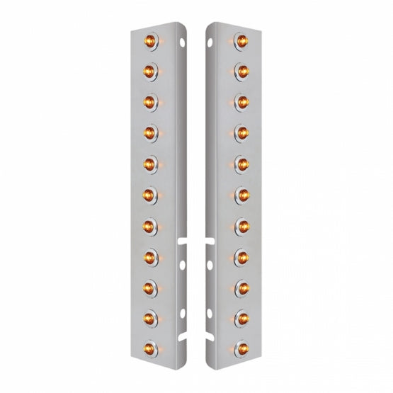 Stainless Steel Front Air Cleaner Bracket With 22 x 2 Amber LED 3/4" Mini Lights &amp; Stainless Steel Bezels For Peterbilt - Amber Lens