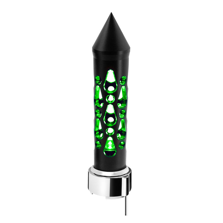 Thread-On Brooklyn Style Spike Gearshift Knob With LED 9/10 Speed Adapter - Matte Black/Green LED