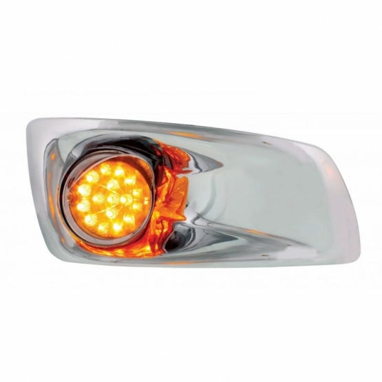 Fog Light Cover With Amber LED Hi/Lo Clear Style Reflector Light &amp; Visor For 2007-17 KW T660 - Passenger - Amber Lens